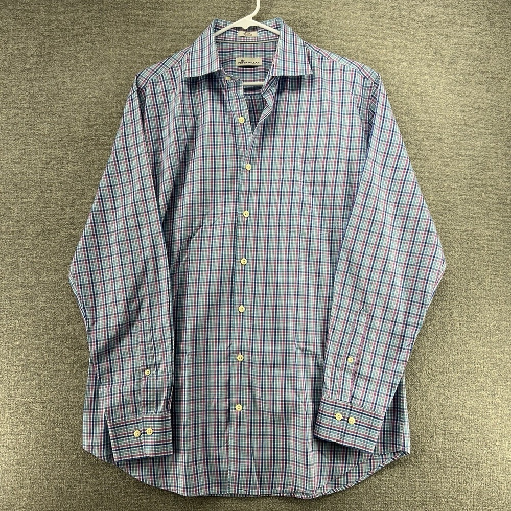Peter Millar Shirt‎ Men Size Large Multicolor Checkered Long Sleeve Button Up